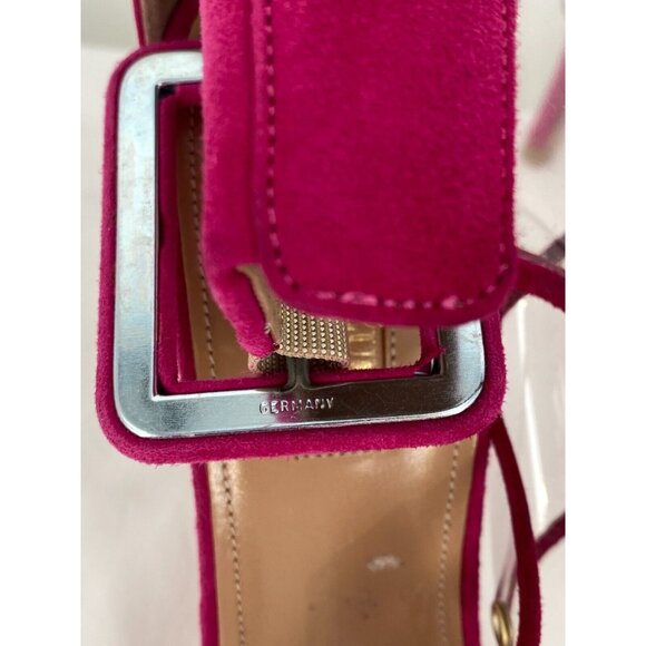 AQUAZZURA Pink Suede Nude Clear PVC Heels Ankle Wrap Shoes Pumps Heels Sz 38.5 - Picture 12 of 16